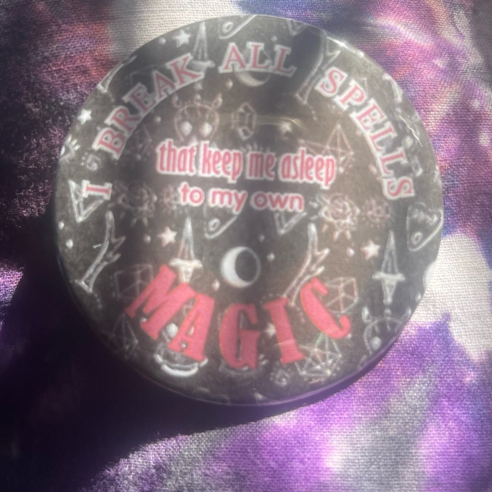 Powerfully Awake pin back button